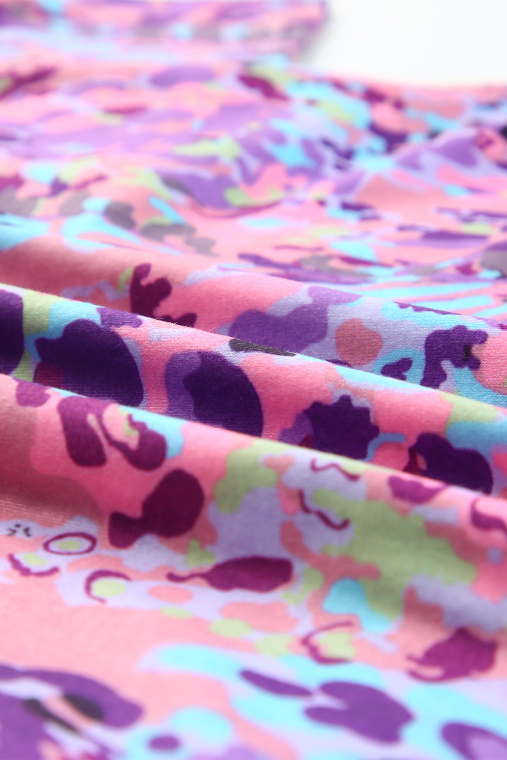 Abstract Print Wrap V Neck Flutter Sleeve Mid Length Summer Dress