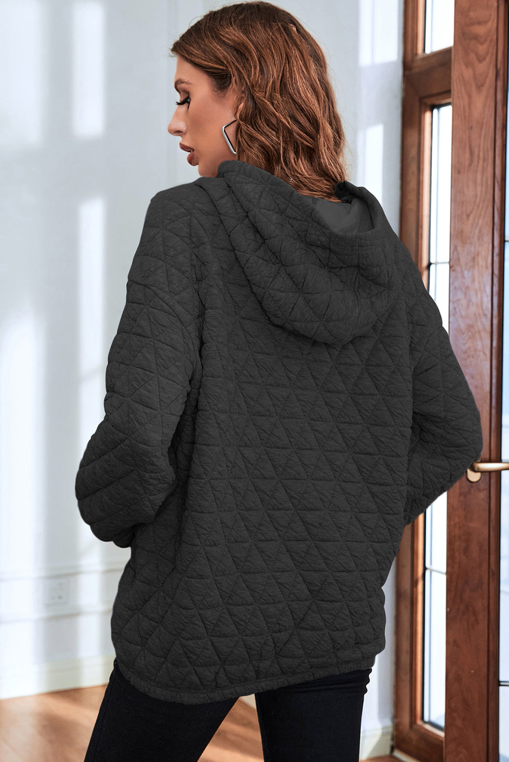 Coffee Thermal Quilted Kangaroo Pocket Hoodie