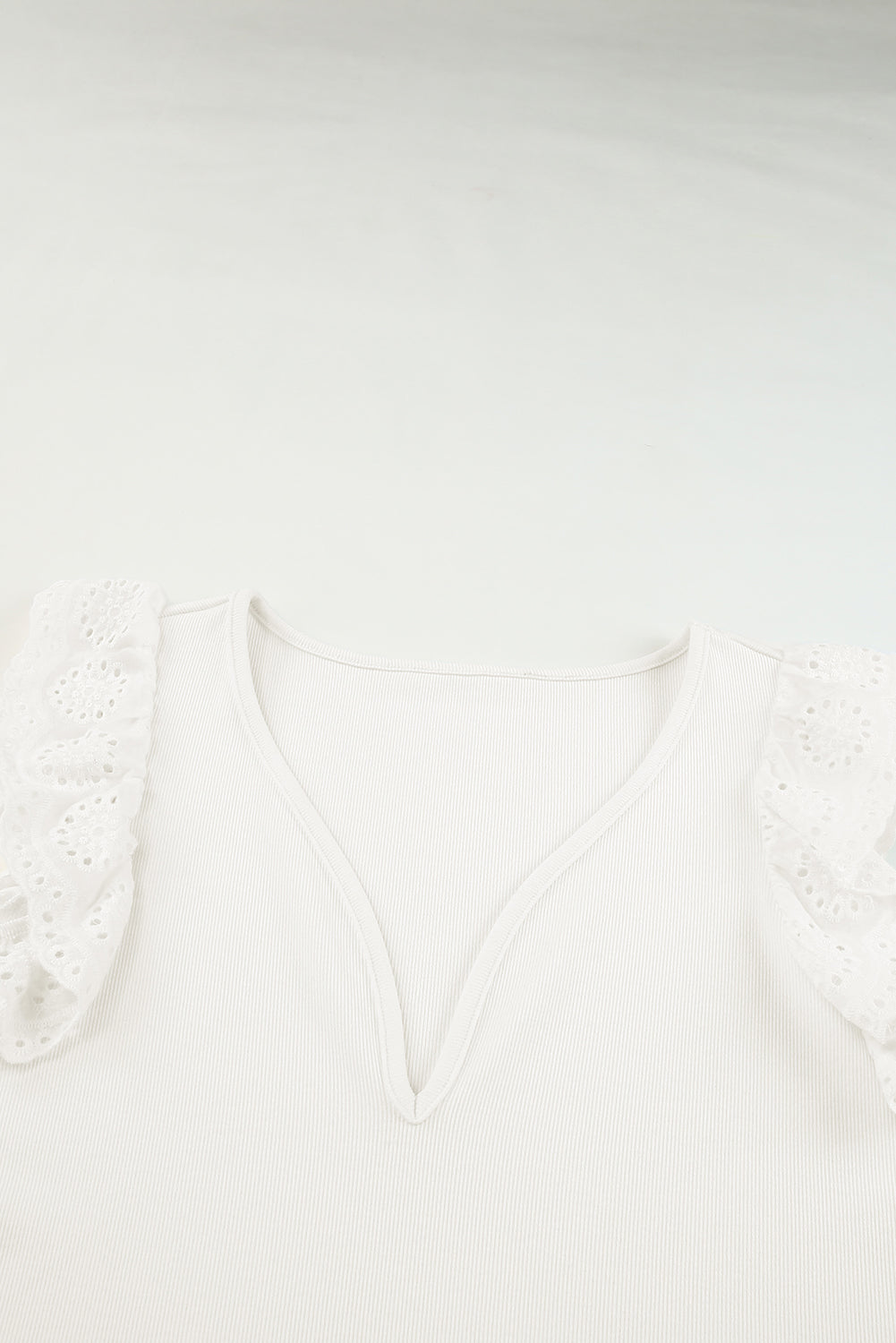 V Neck Flutter Shoulder Ribbed Knit Top