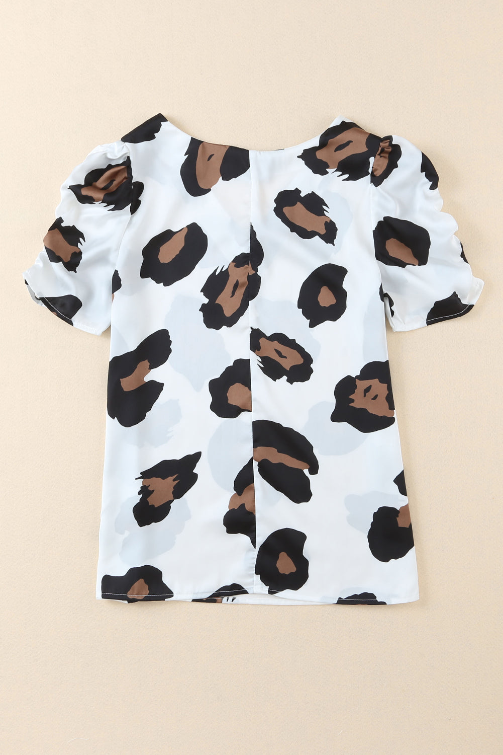 V Neck Ruched Short Sleeve Leopard Print Short Sleeve Blouse