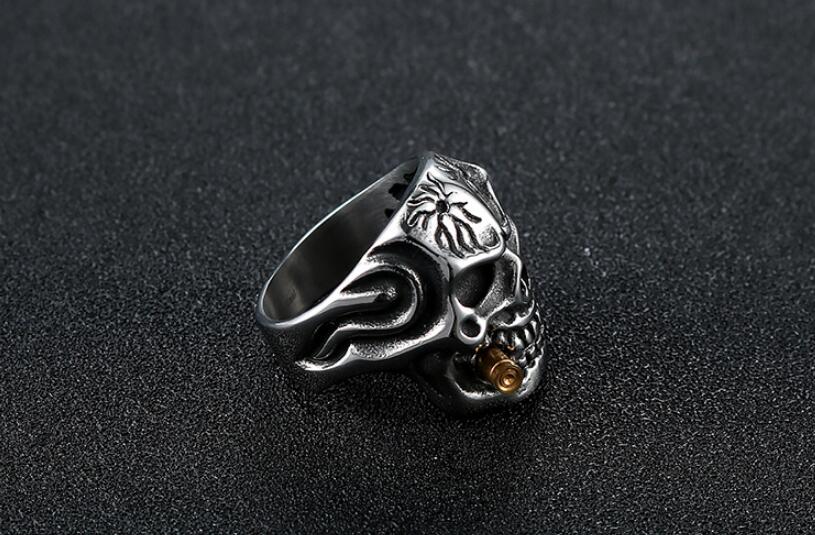 Smoking Skull Gem Eyed Skull Ring