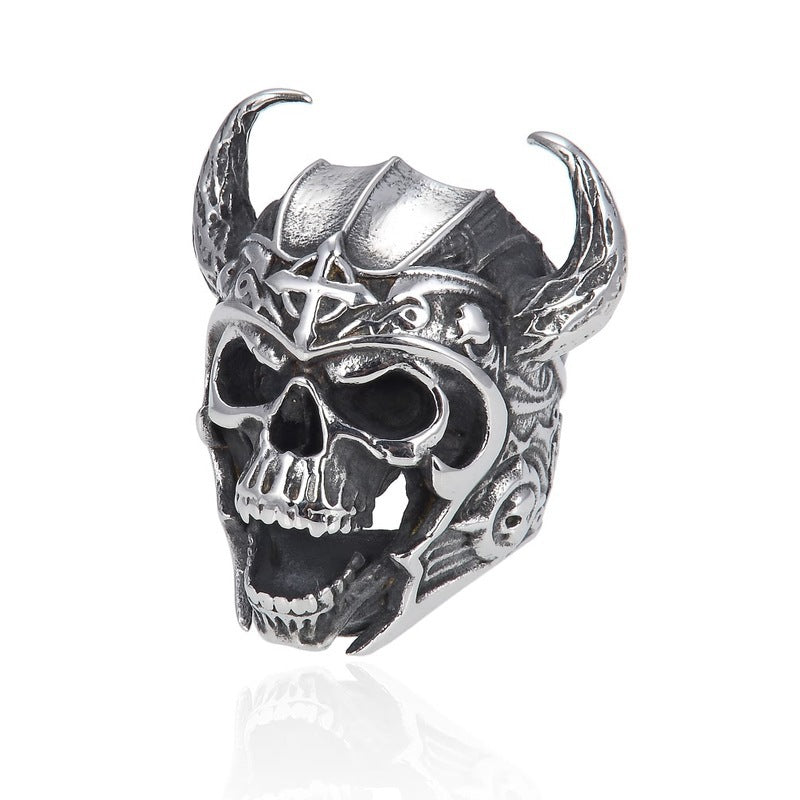 Horned Skull Head Ring