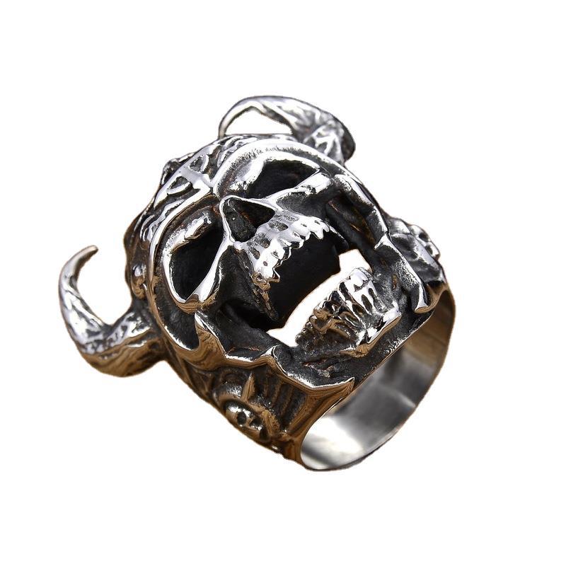 Horned Skull Head Ring