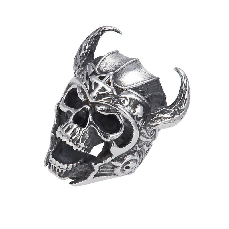 Horned Skull Head Ring