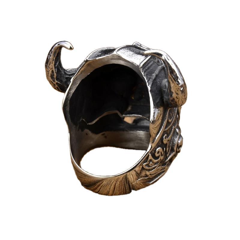 Horned Skull Head Ring