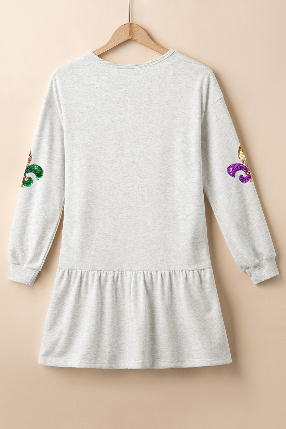 Sequin Mardi Gras Fleur De Lis Graphic Ruffle Hem Mini Dress