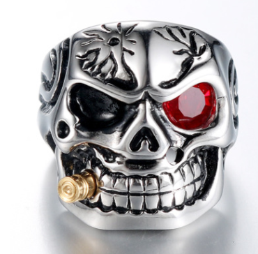 Smoking Skull Gem Eyed Skull Ring