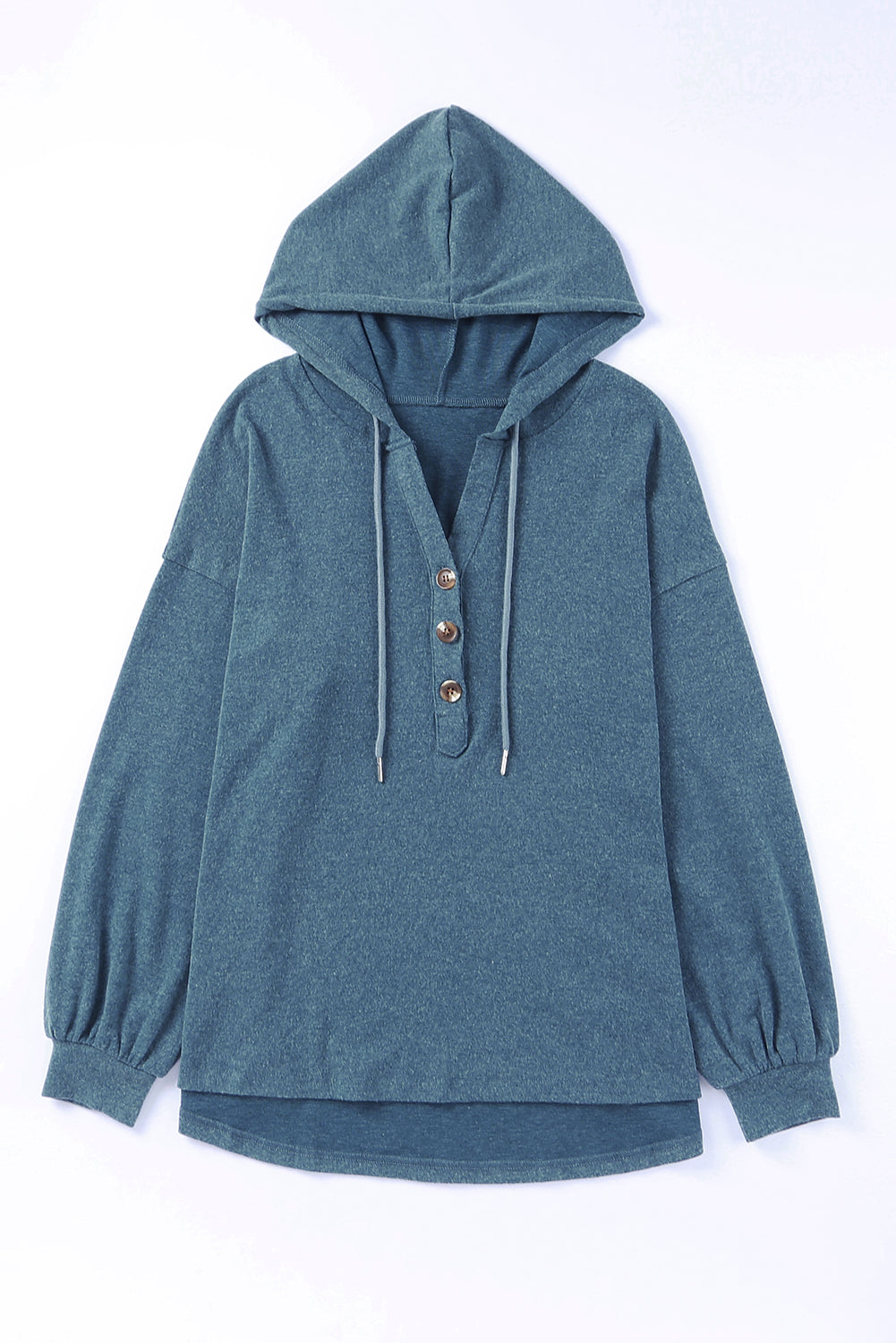 Button Front Pullover Hooded Sweatshirt