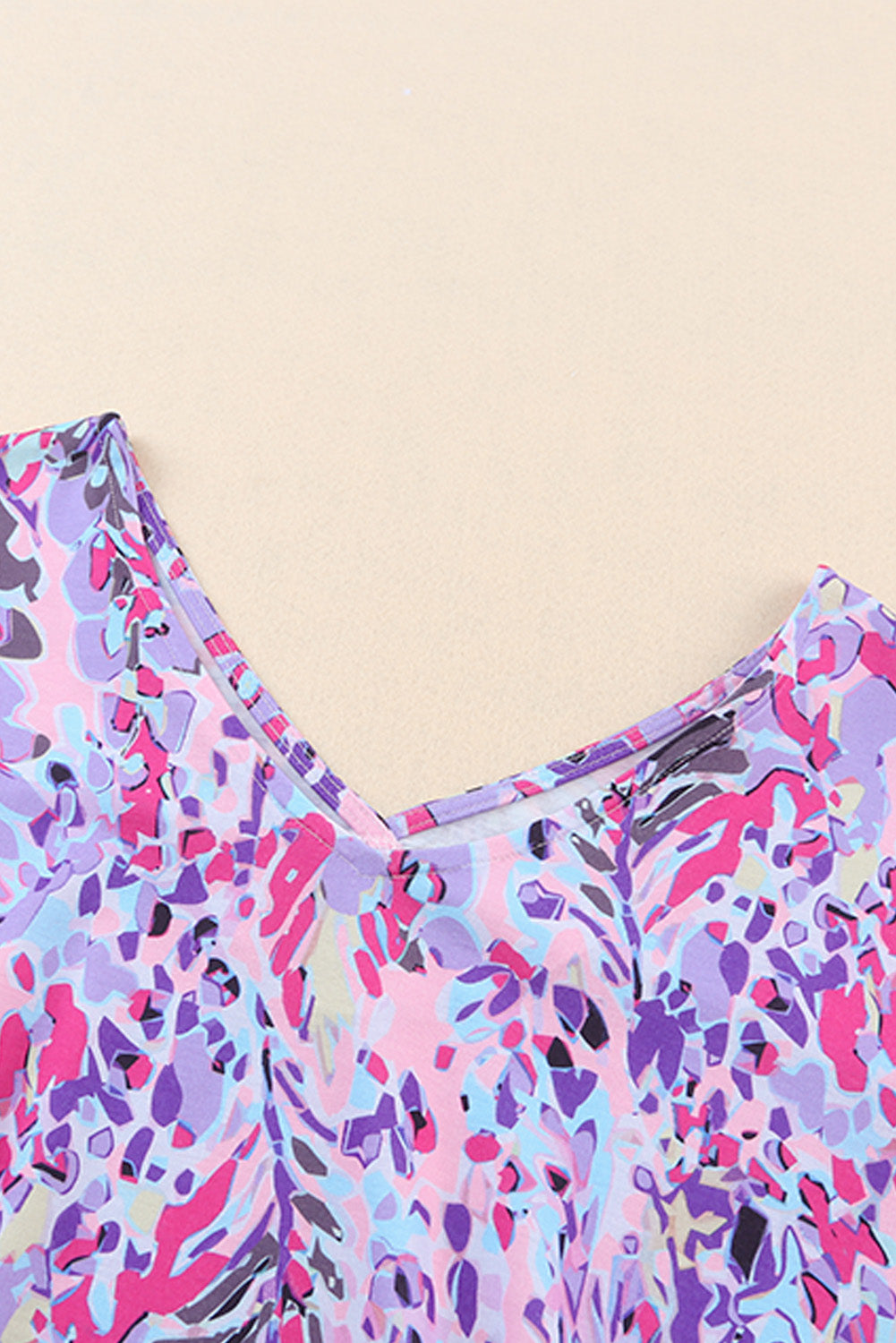Abstract Print Wrap V Neck Flutter Sleeve Mid Length Summer Dress