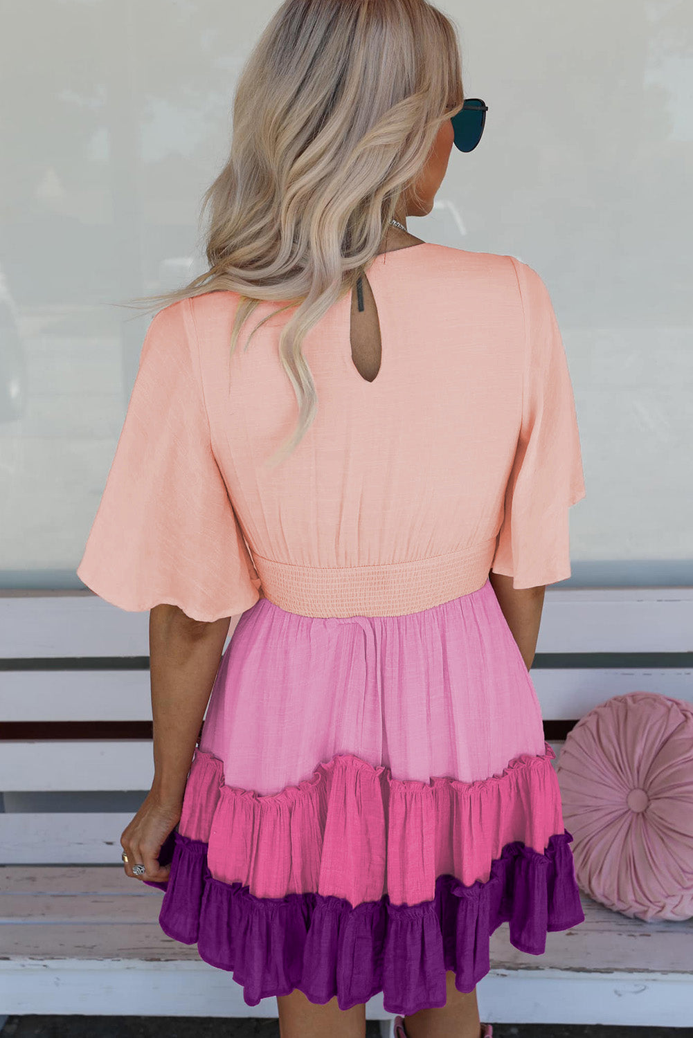 Multicolor Frill Tiered Colorblock Casual A-line Dress