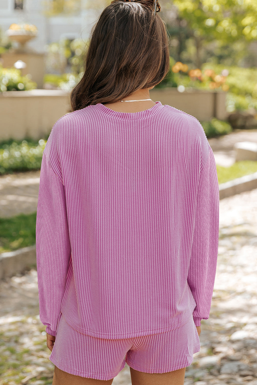 Phalaenopsis Mardi Gras Graphic Patched Corded Long Sleeve Top and Shorts