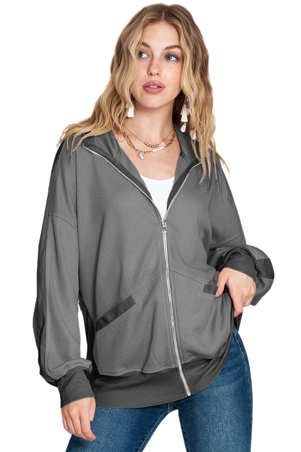 Thermal Zip Up Waffle Hoodie Jacket