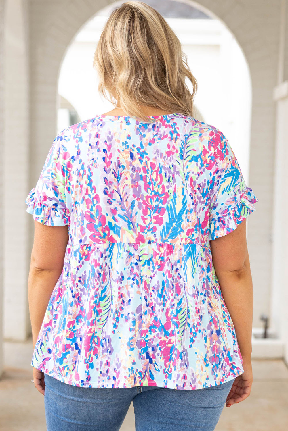 Abstract Print Wrap V Neck Flutter Sleeve Mid Length Summer Dress