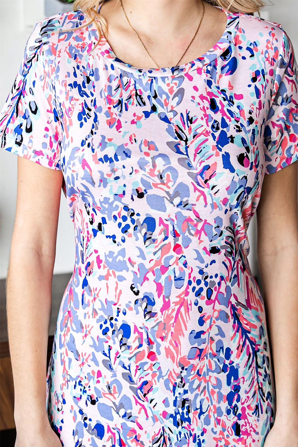 Abstract Print Wrap V Neck Flutter Sleeve Mid Length Summer Dress