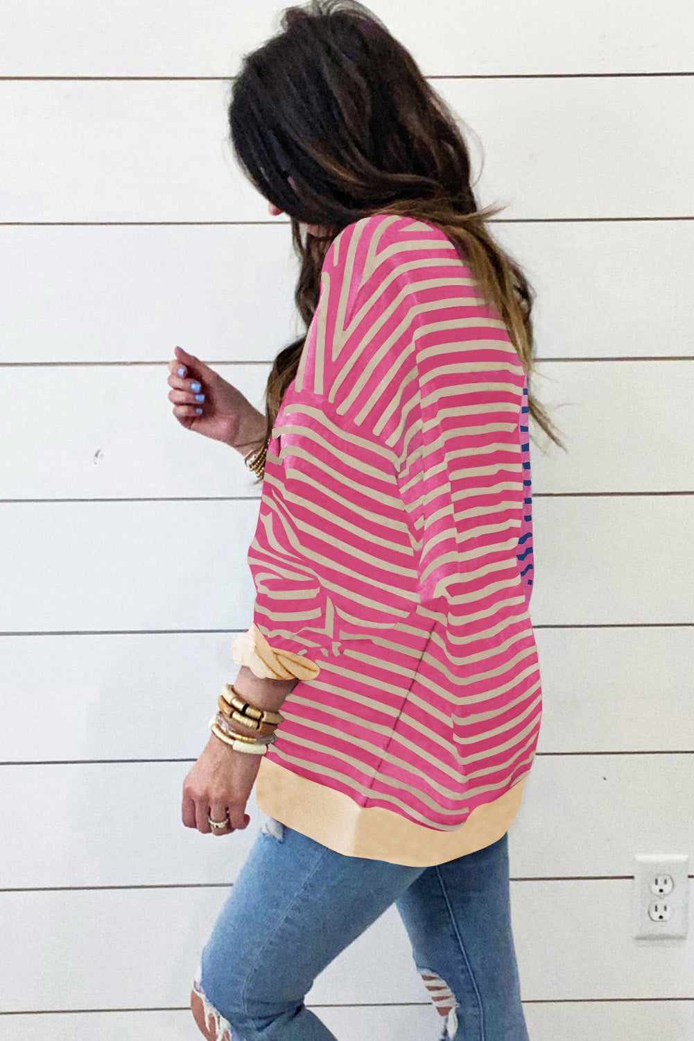 Stripe Colorblock Drop Shoulder Oversize Sweatshirt