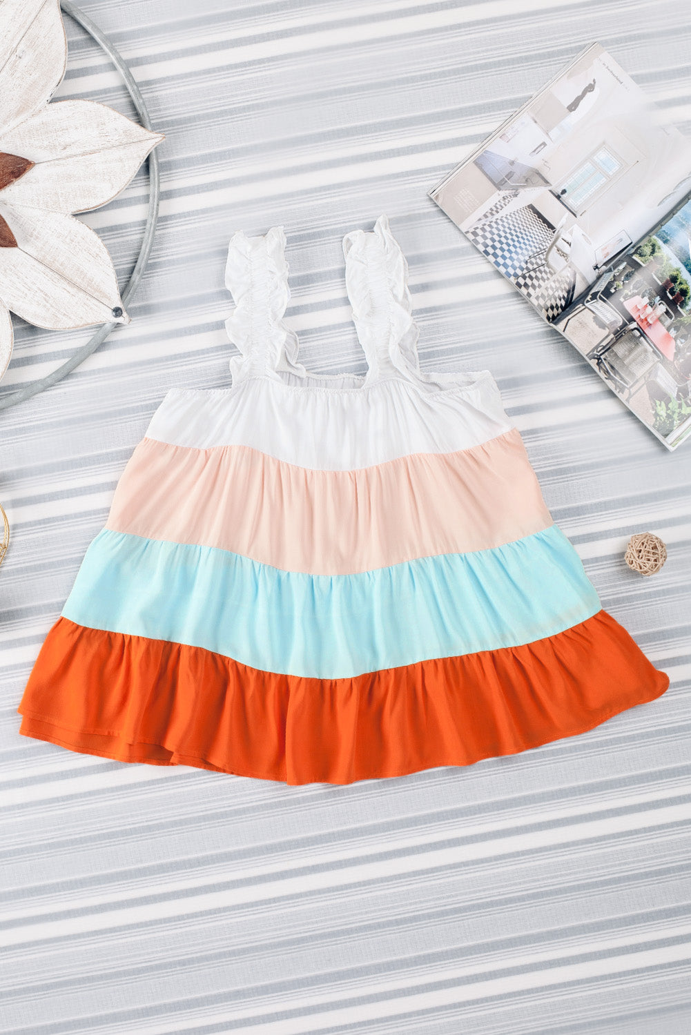 Multicolor Frill Tiered Colorblock Casual A-line Dress