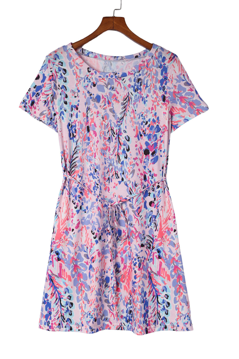 Abstract Print Wrap V Neck Flutter Sleeve Mid Length Summer Dress