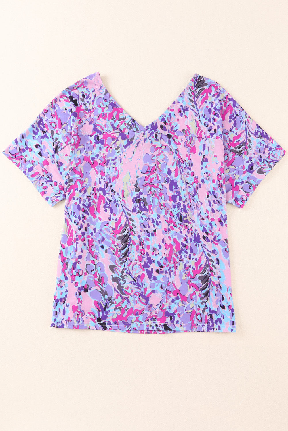 Abstract Print Wrap V Neck Flutter Sleeve Mid Length Summer Dress