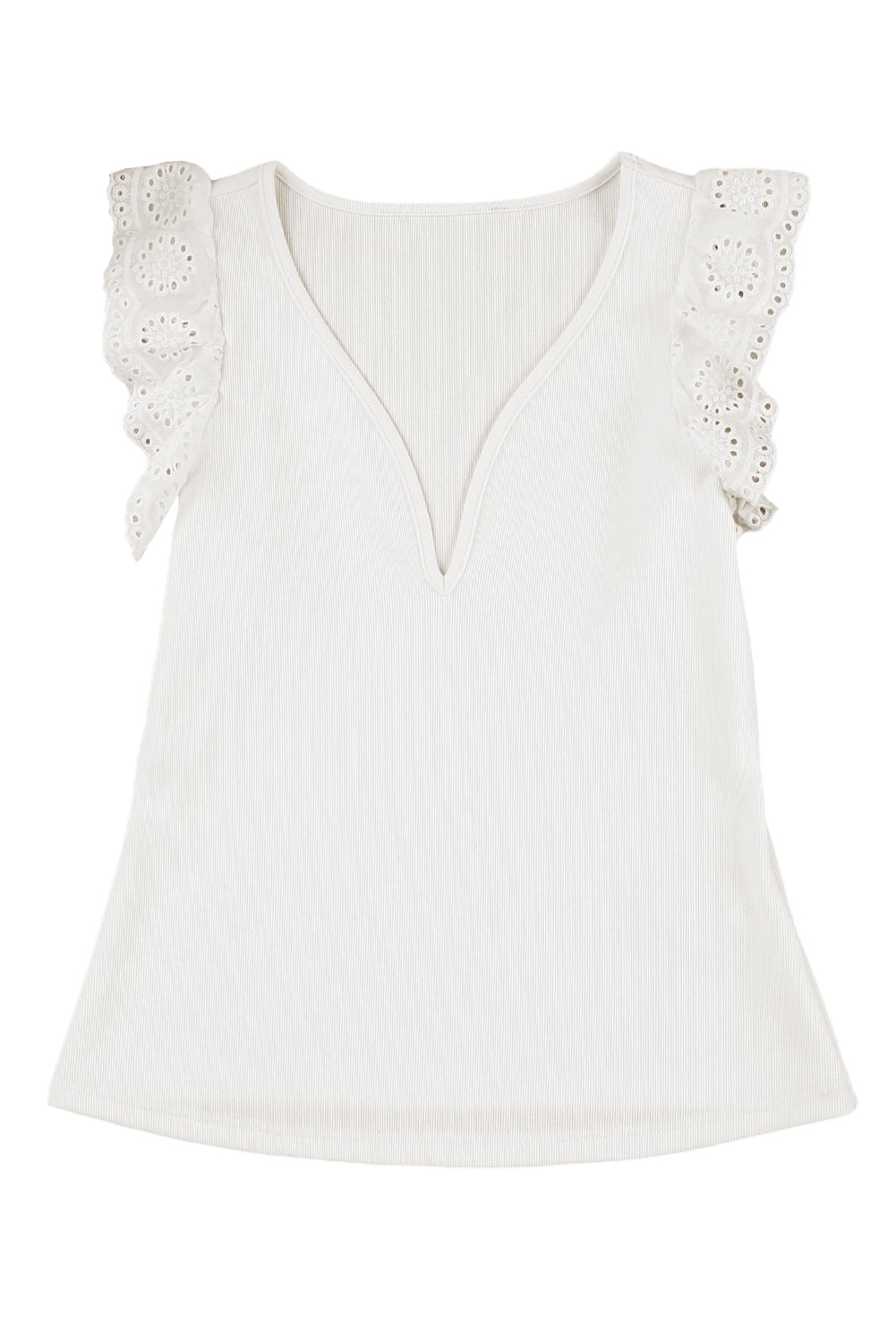 V Neck Flutter Shoulder Ribbed Knit Top