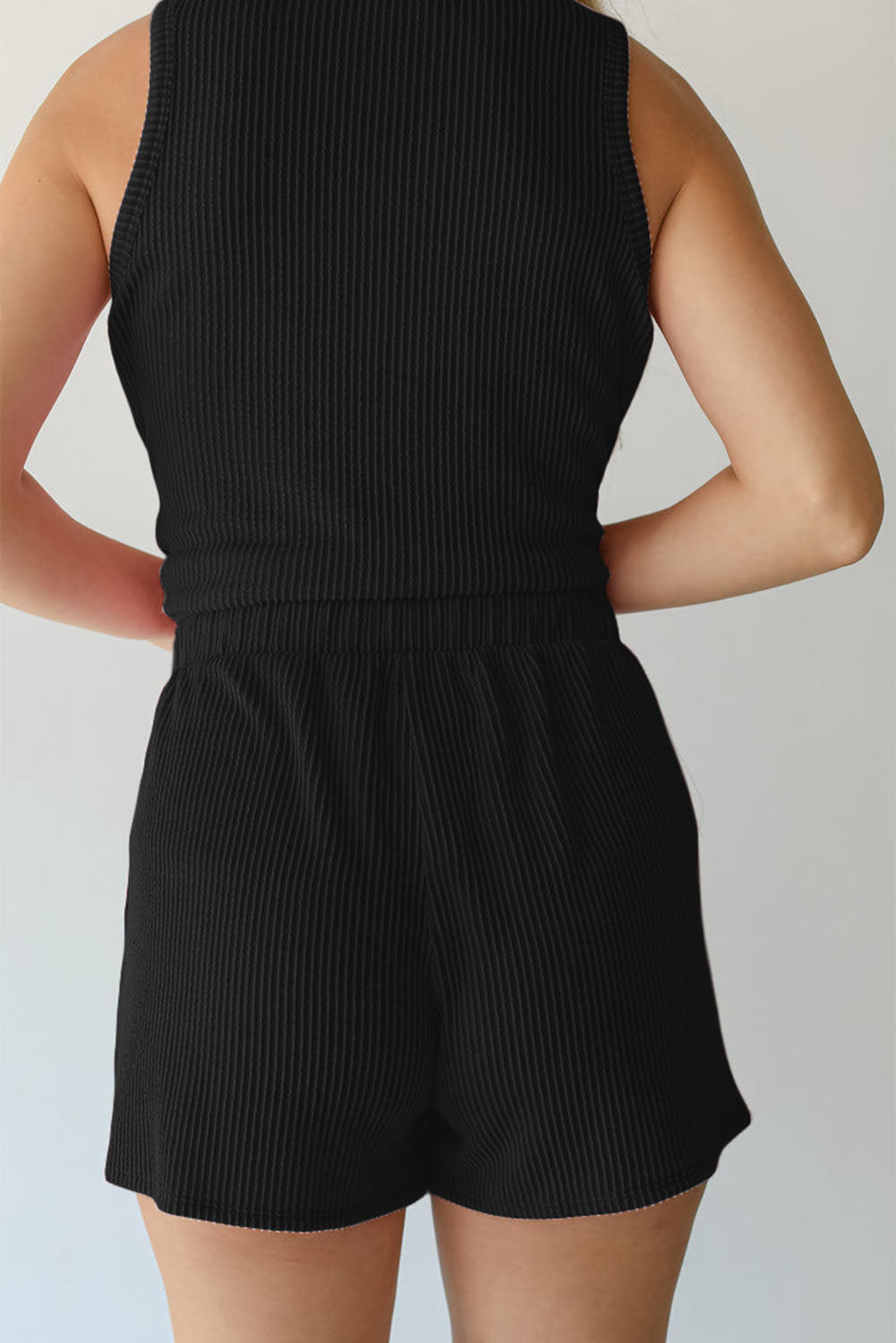 Ribbed Sleeveless Top and Pocketed Shorts Set