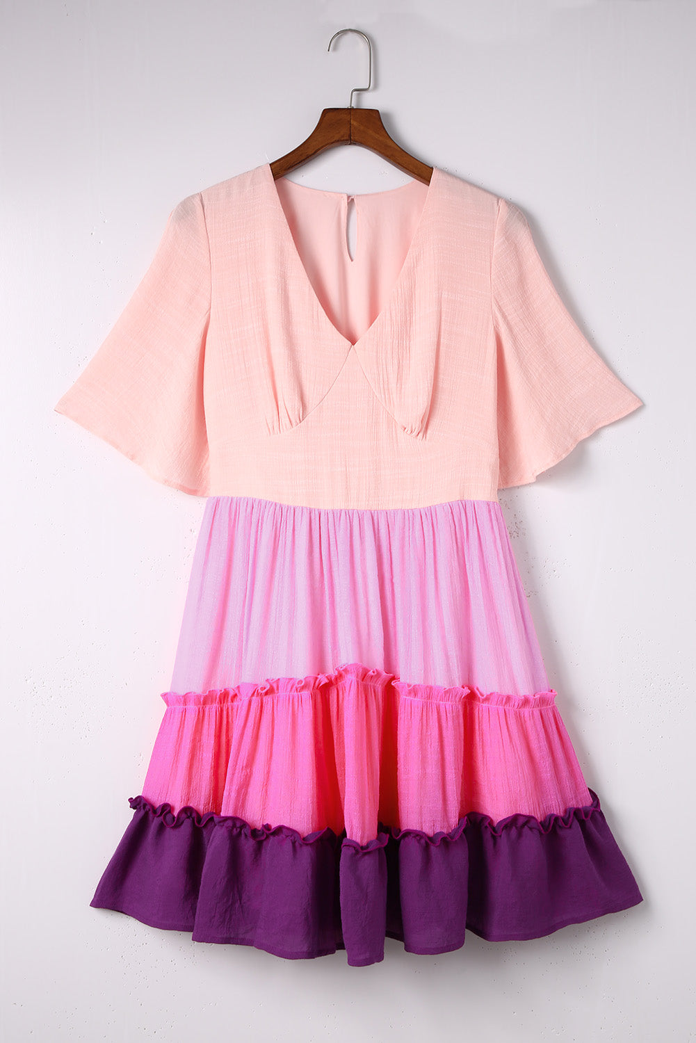 Multicolor Frill Tiered Colorblock Casual A-line Dress