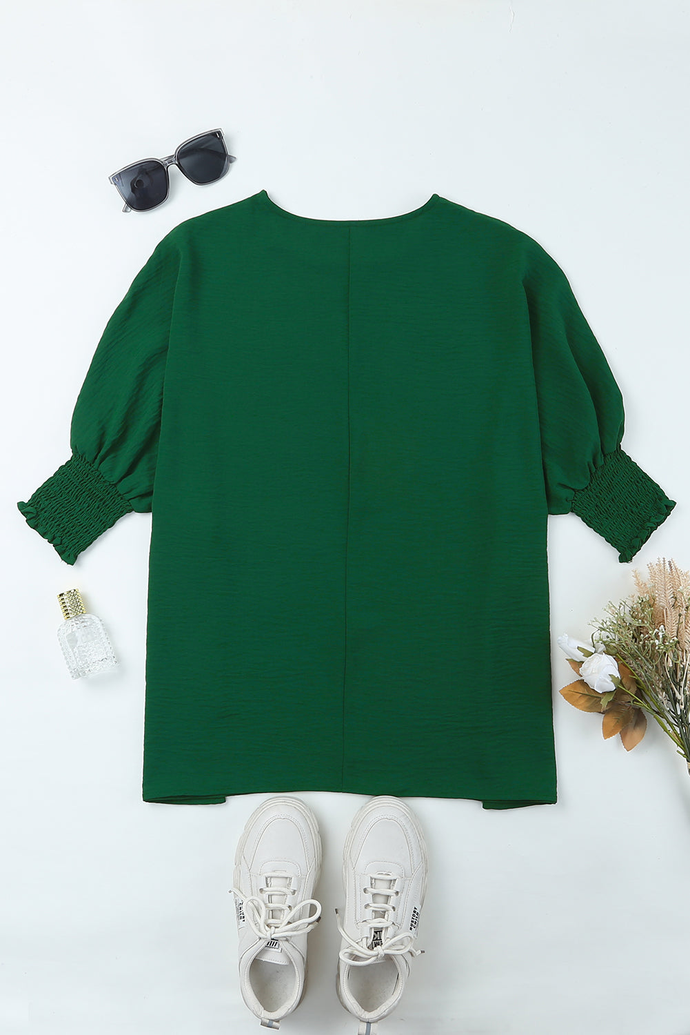 Casual Shirred Cuffs Half Sleeve Top