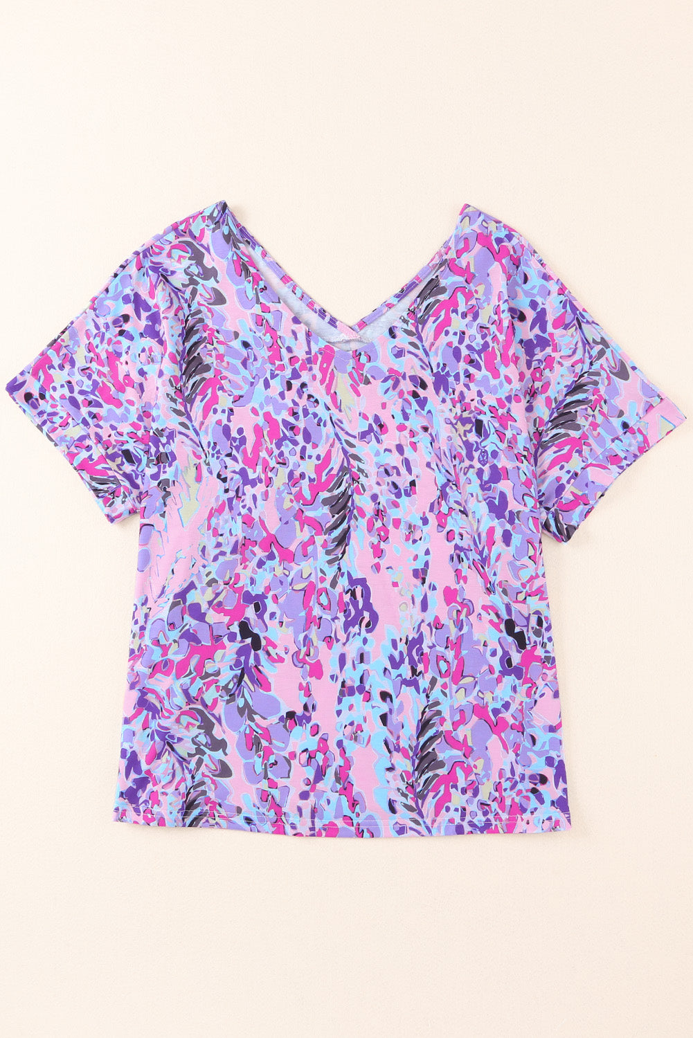 Abstract Print Wrap V Neck Flutter Sleeve Mid Length Summer Dress