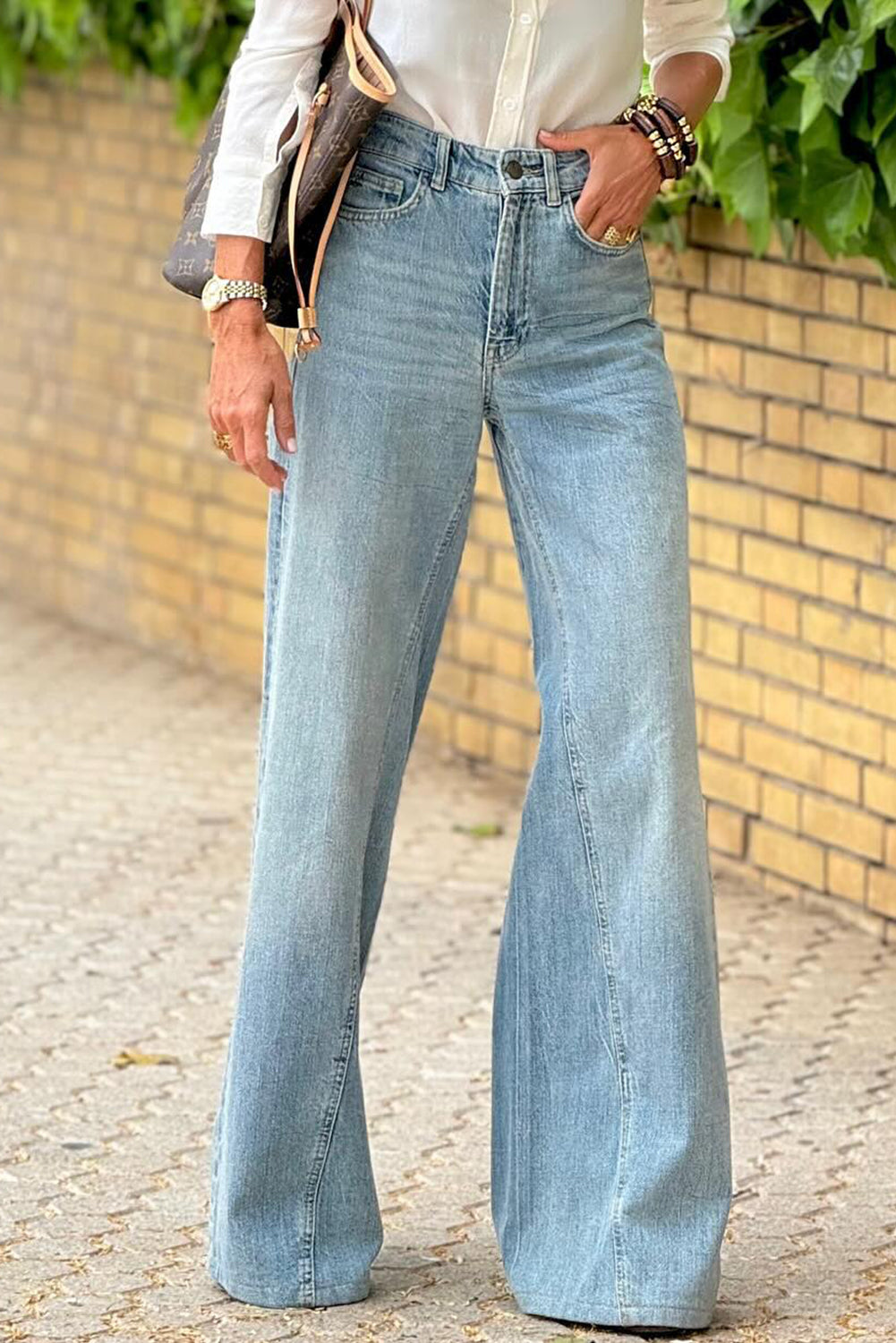 Blue Acid Wash Flared Leg Jeans