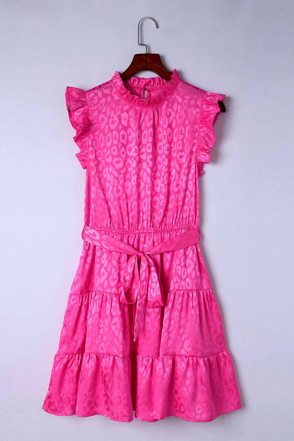 Rosy Satin Jacquard Sleeveless A-Line Leopard Print Dress