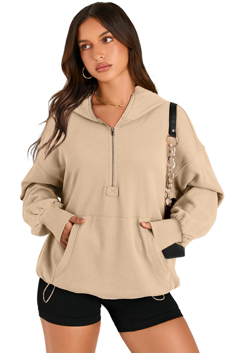 Kangaroo Pocket Half Zipper Oversized Hoodie