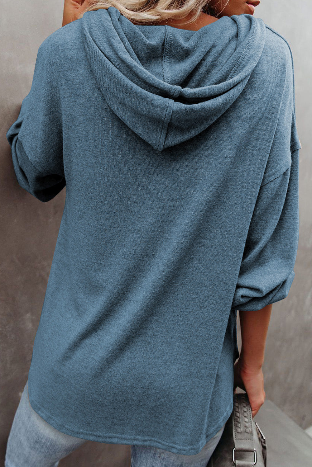 Button Front Pullover Hooded Sweatshirt