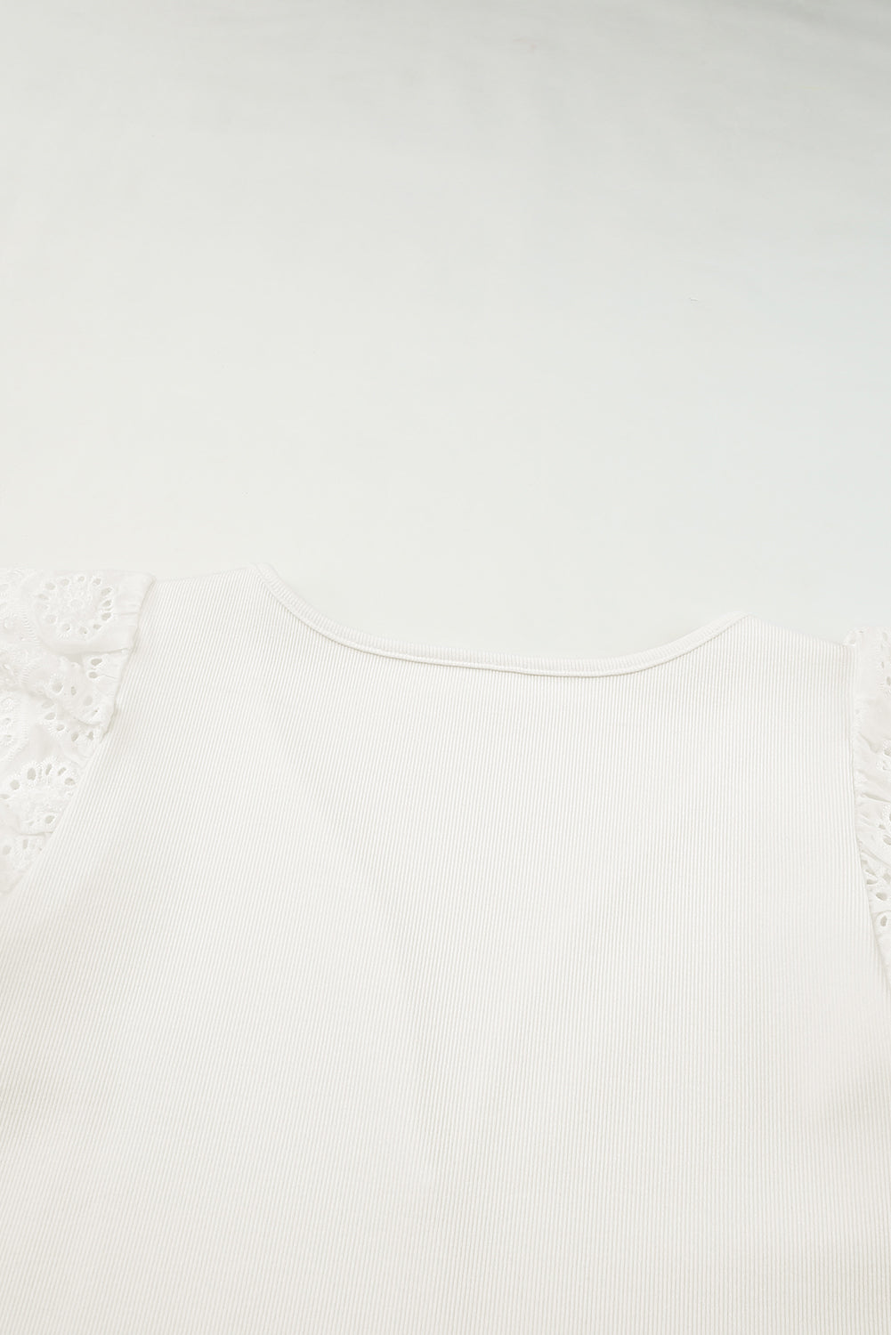 V Neck Flutter Shoulder Ribbed Knit Top