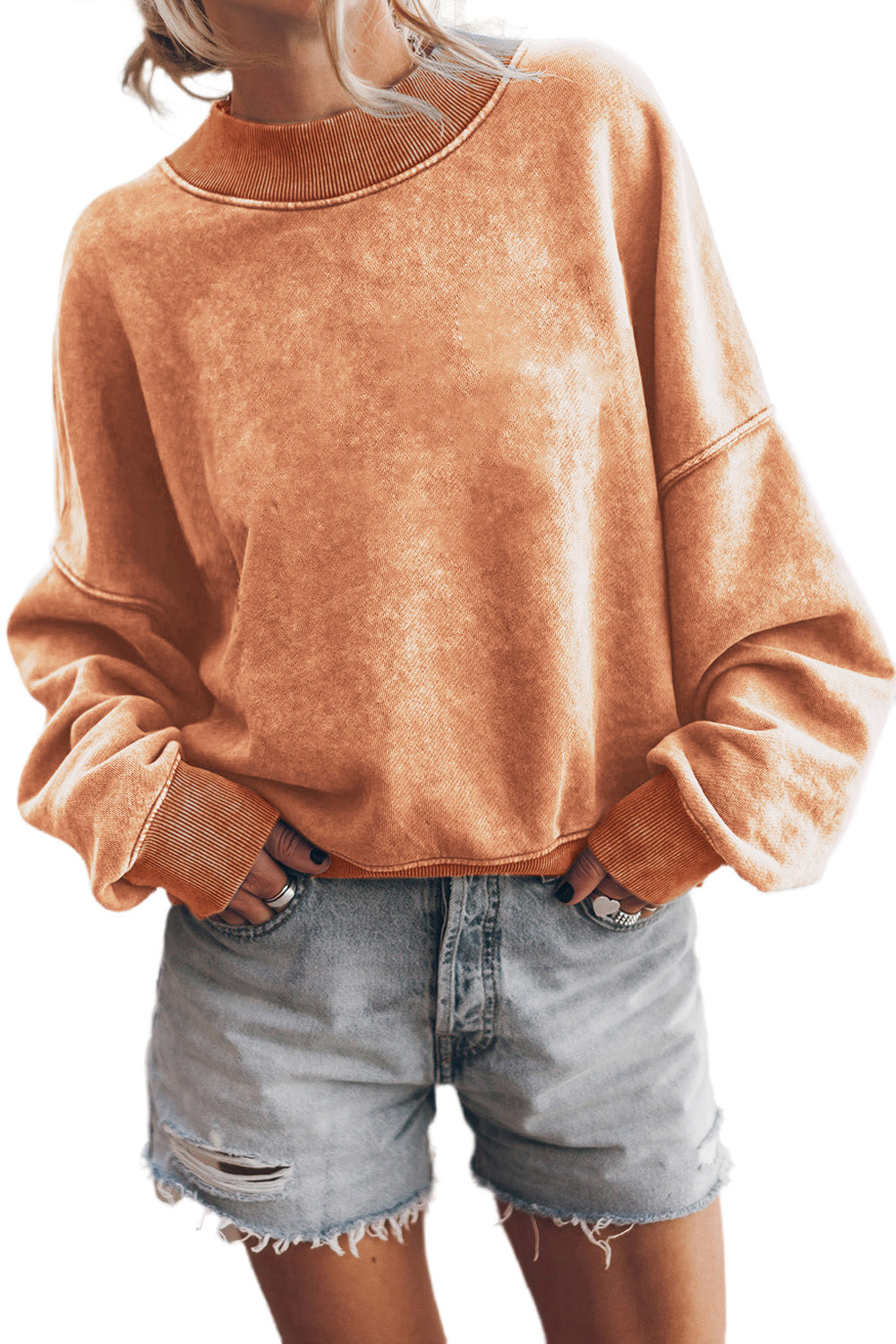 Red Drop Shoulder Crewneck Washed Pullover Sweatshirt