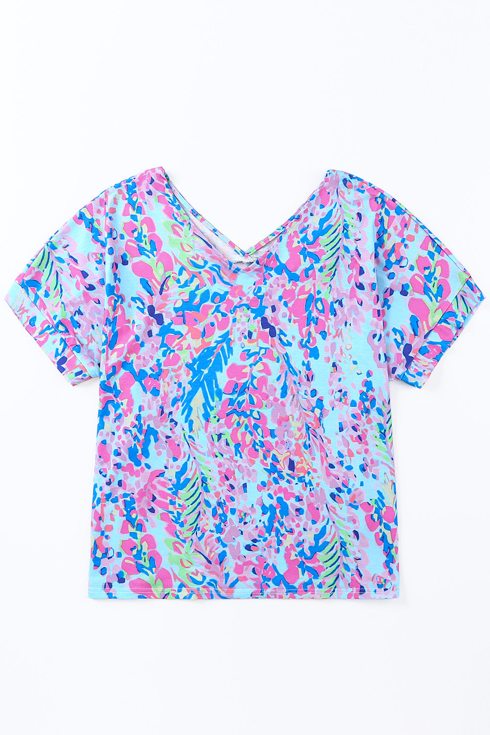 Abstract Print Wrap V Neck Flutter Sleeve Mid Length Summer Dress