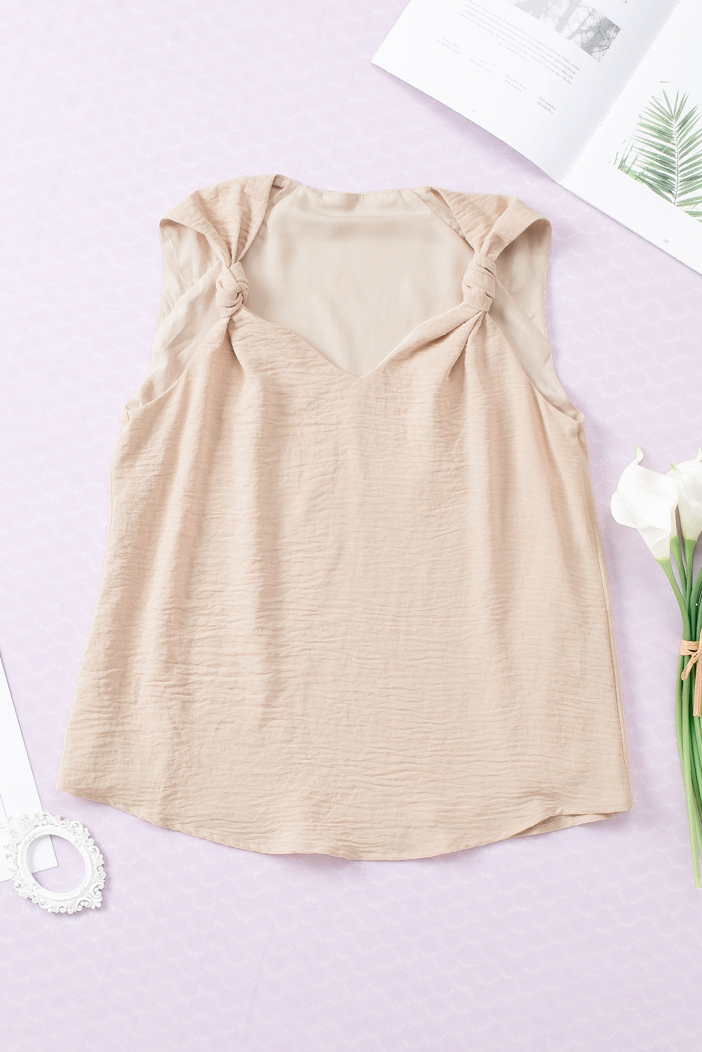V Neck Casual Knotted Shoulder Vest