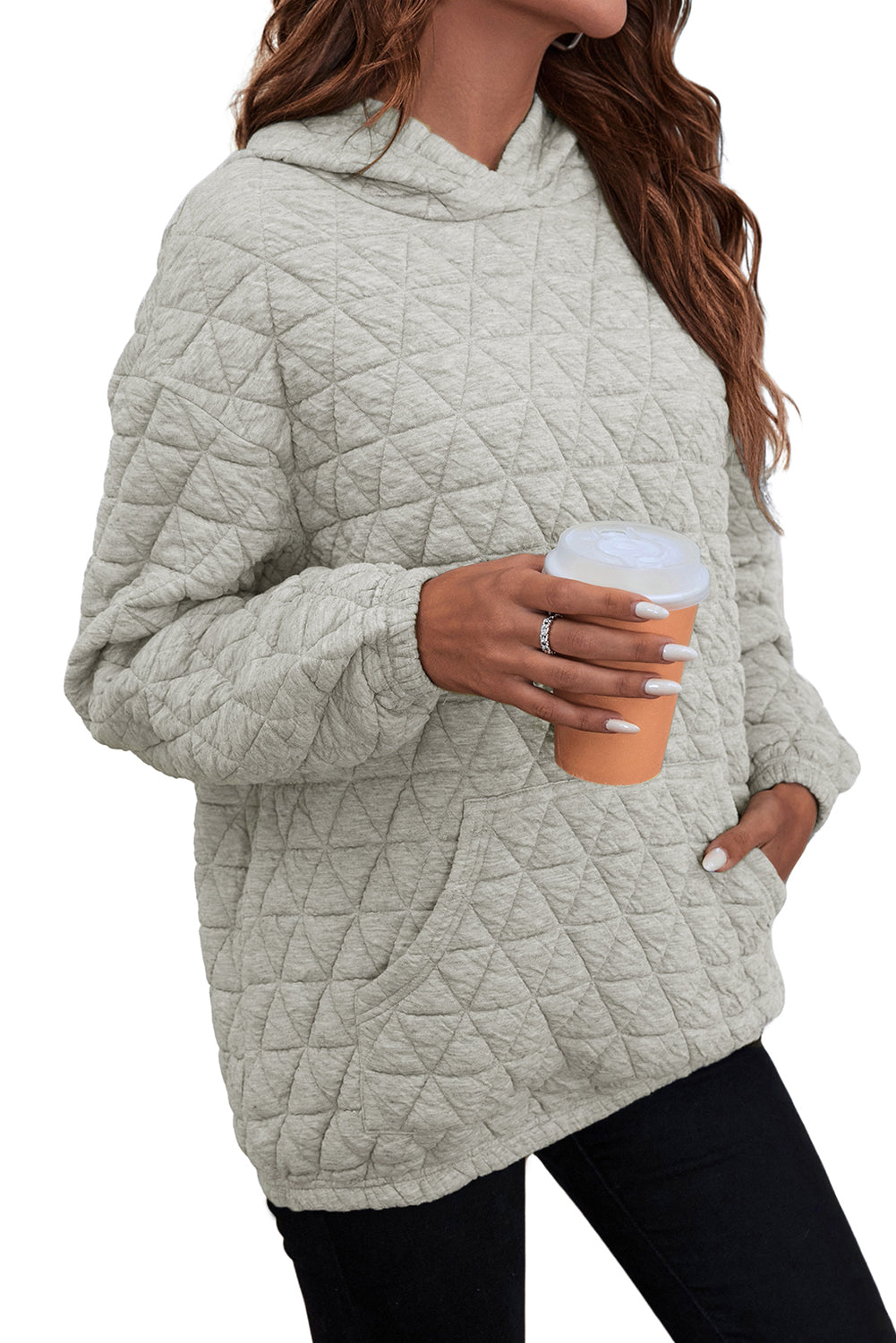 Coffee Thermal Quilted Kangaroo Pocket Hoodie