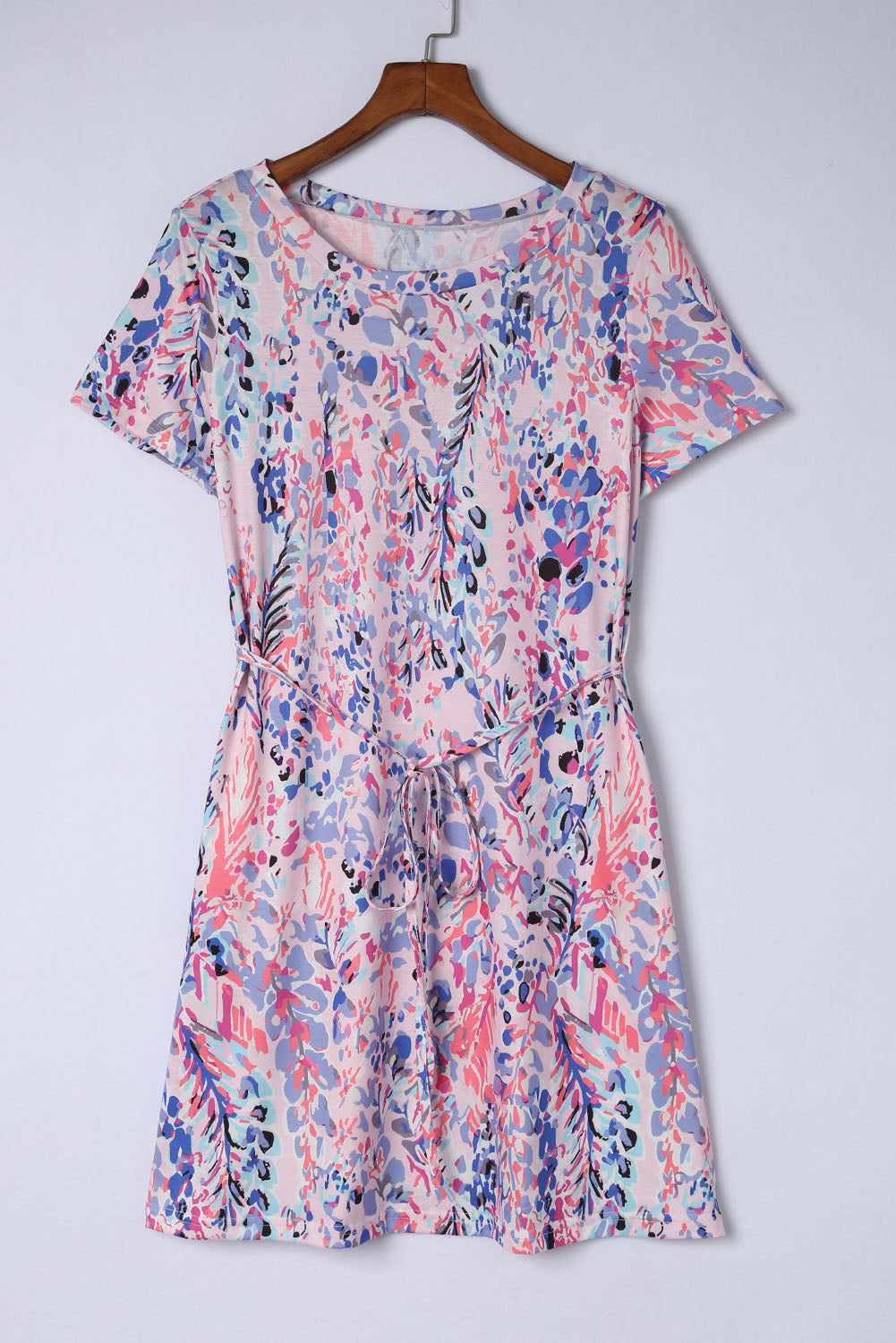Abstract Print Wrap V Neck Flutter Sleeve Mid Length Summer Dress