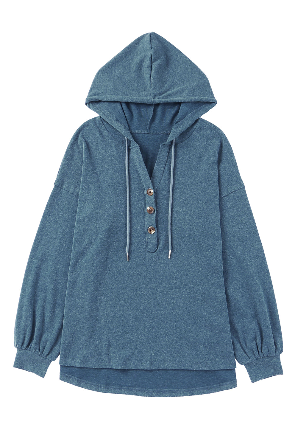 Button Front Pullover Hooded Sweatshirt