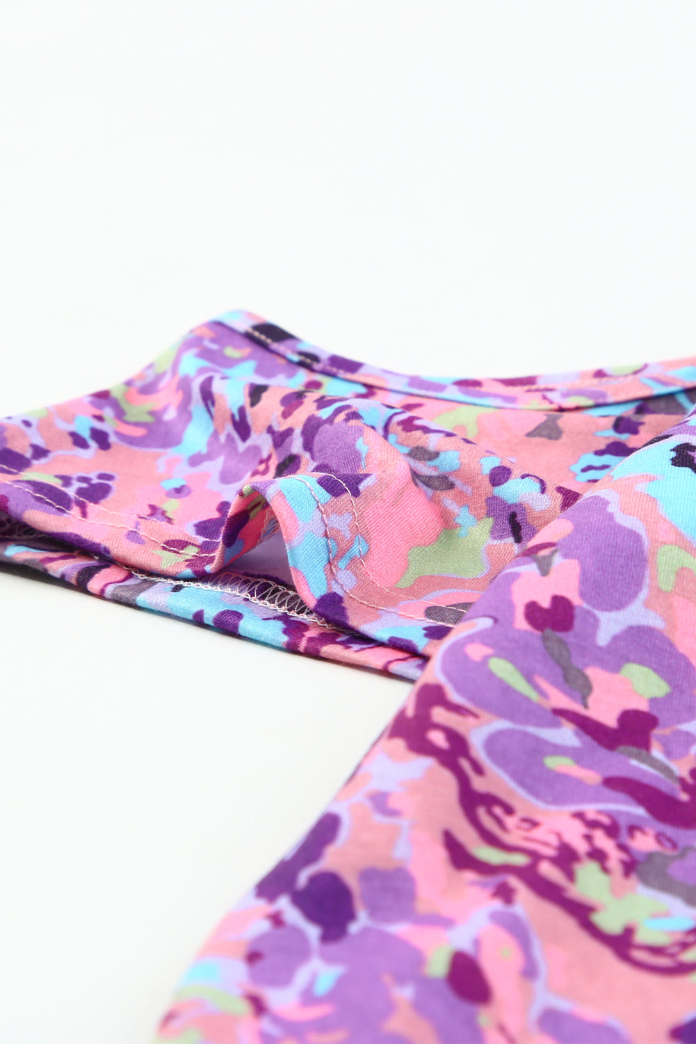 Abstract Print Wrap V Neck Flutter Sleeve Mid Length Summer Dress