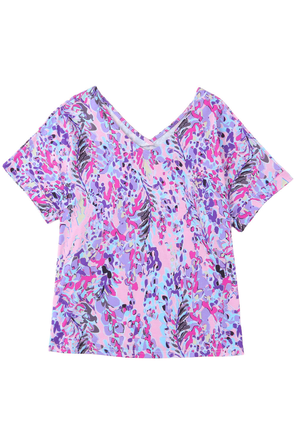 Abstract Print Wrap V Neck Flutter Sleeve Mid Length Summer Dress