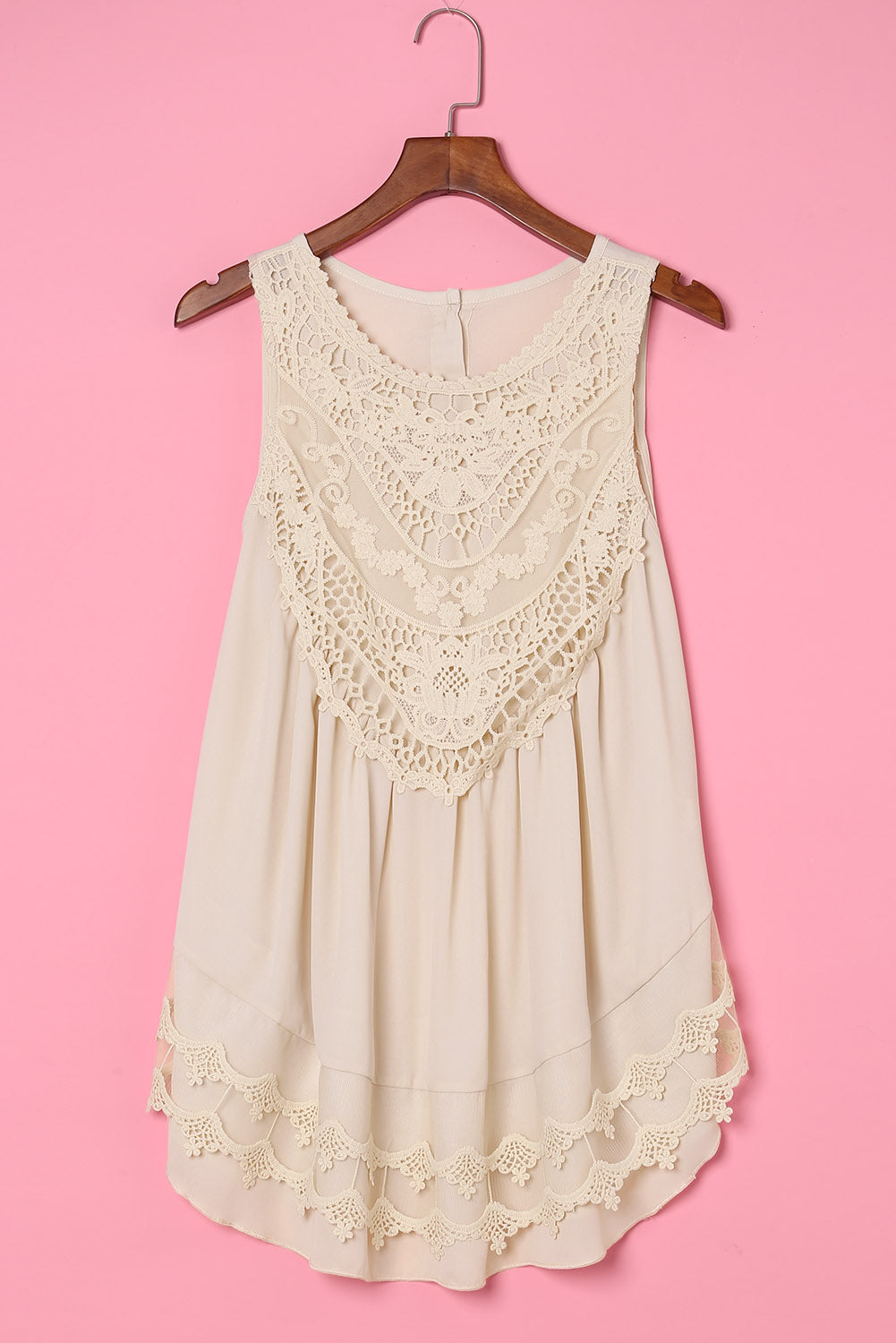 Casual Contrast Lace Crochet Button Back Sleeveless Shirt