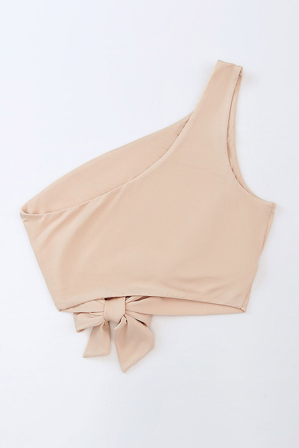 Plain Casual Sleeveless One Shoulder Tie Front Crop Top