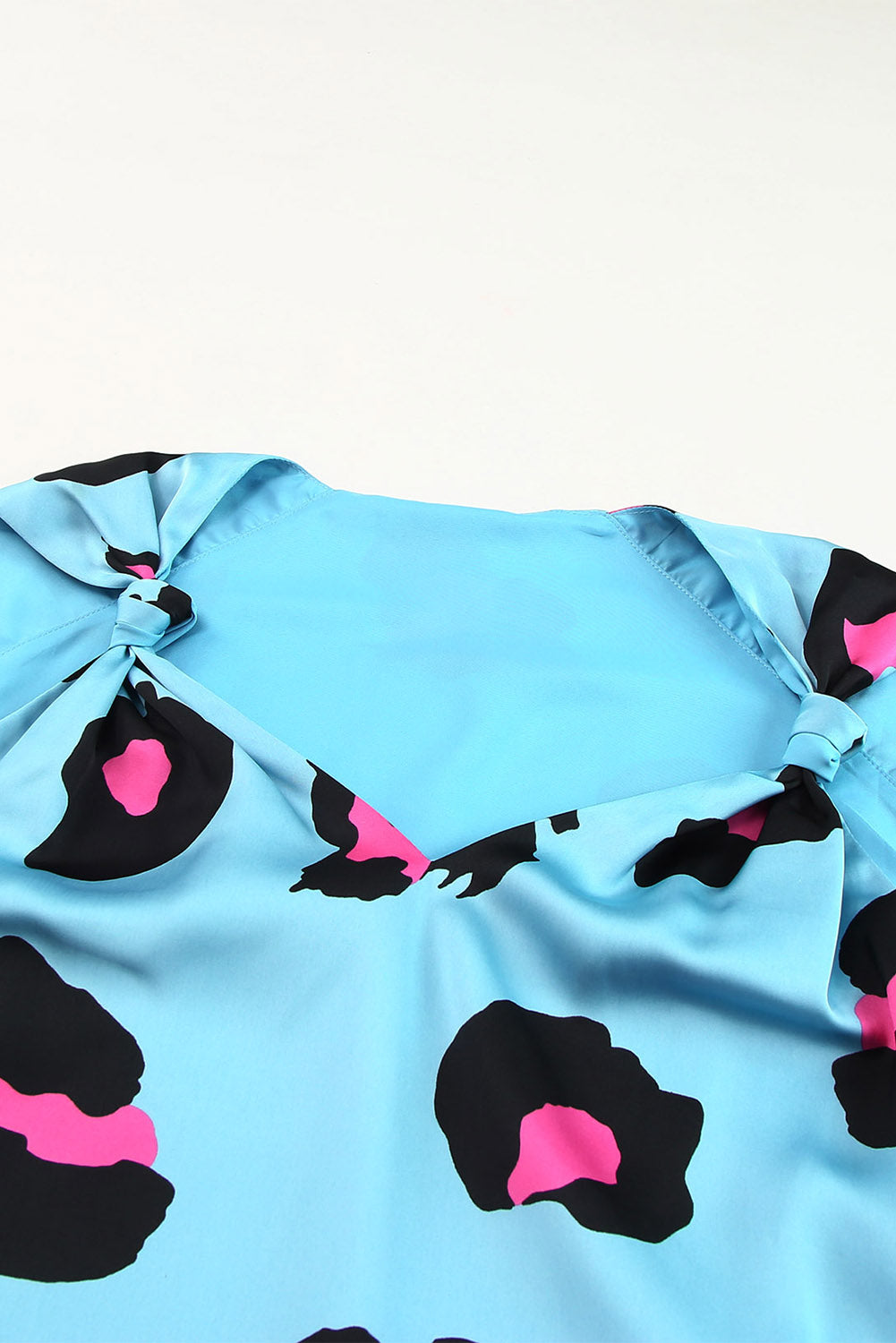 V Neck Ruched Short Sleeve Leopard Print Short Sleeve Blouse