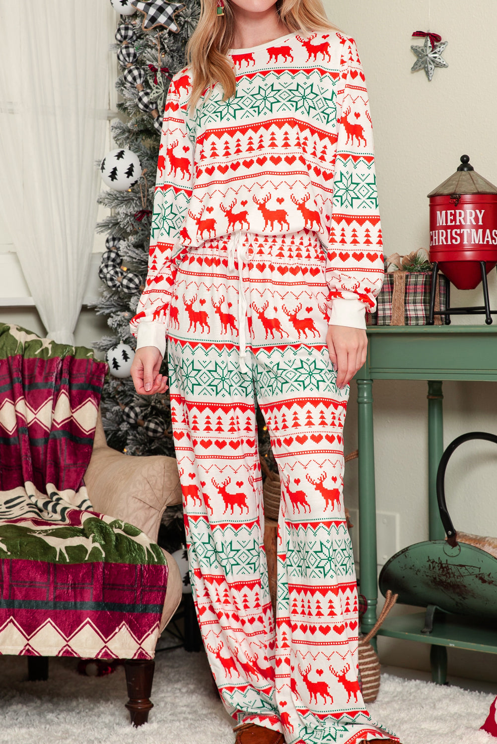 Christmas Pullover and Drawstring Pants Pajama Set