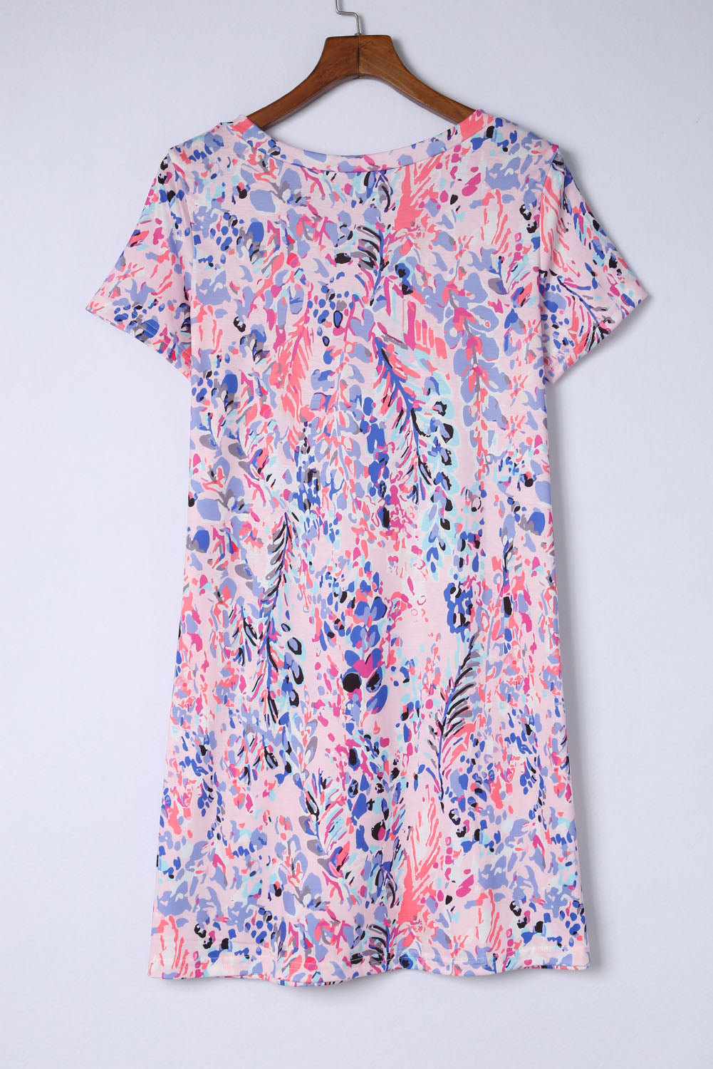 Abstract Print Wrap V Neck Flutter Sleeve Mid Length Summer Dress