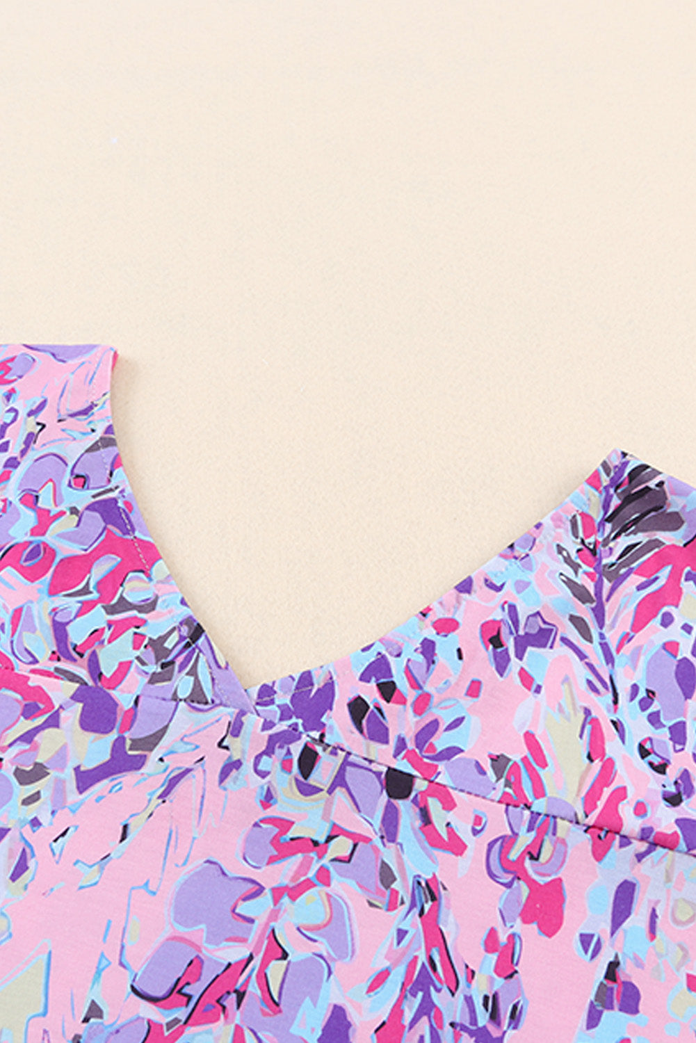 Abstract Print Wrap V Neck Flutter Sleeve Mid Length Summer Dress