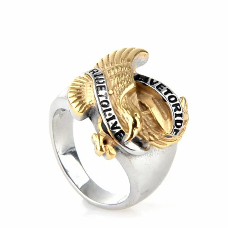 Live To Ride - Ride To Live Biker Style Eagle Ring