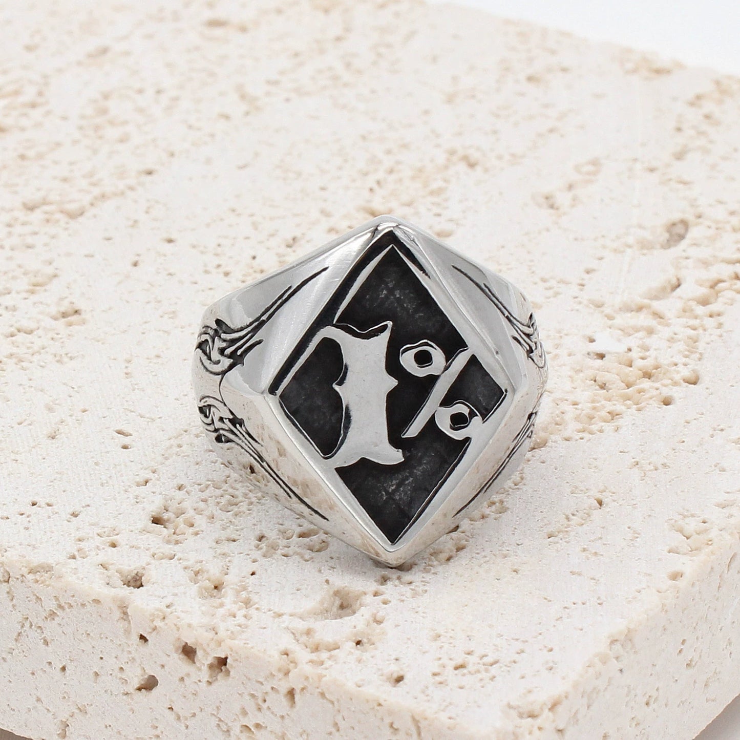 Men's Titanium Steel Old School 1%ER Biker Ring