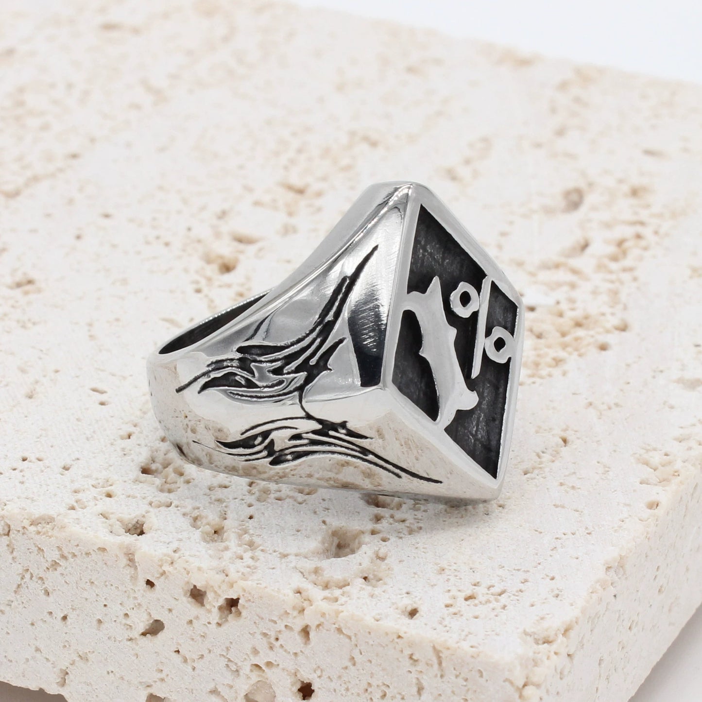 Men's Titanium Steel Old School 1%ER Biker Ring