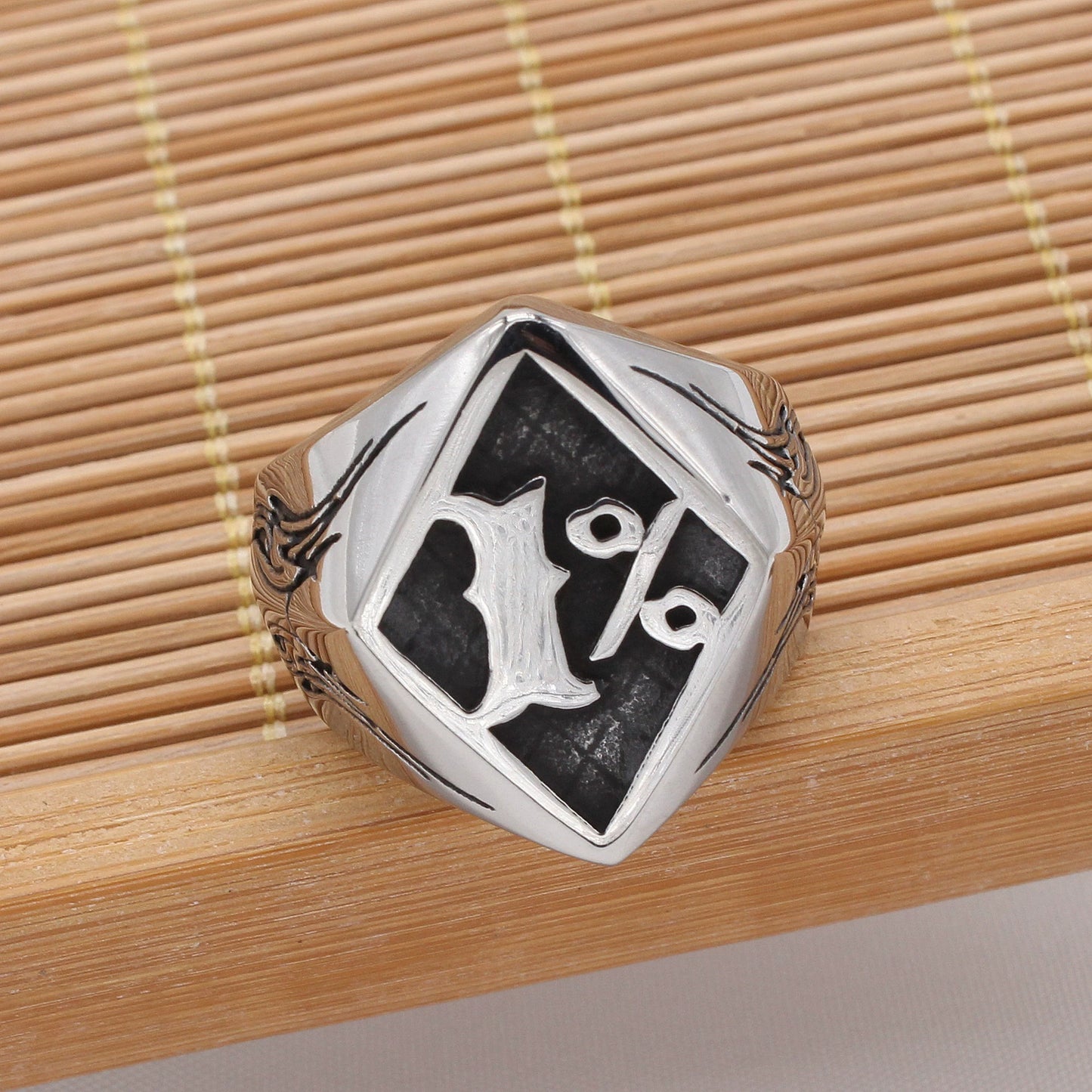 Men's Titanium Steel Old School 1%ER Biker Ring